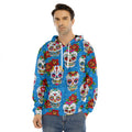 Rose Sugar Skull Pattern Print Men's Velvet Pullover Hoodie