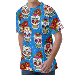 Rose Sugar Skull Pattern Print Men's Velvet T-Shirt