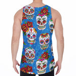 Rose Sugar Skull Pattern Print Men's Velvet Tank Top