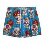 Rose Sugar Skull Pattern Print Mesh Shorts