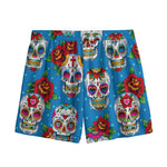 Rose Sugar Skull Pattern Print Mesh Shorts
