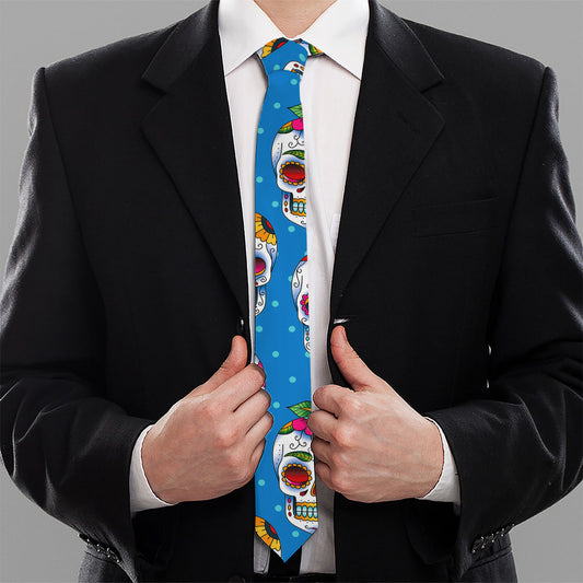 Rose Sugar Skull Pattern Print Necktie