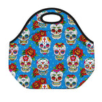 Rose Sugar Skull Pattern Print Neoprene Lunch Bag