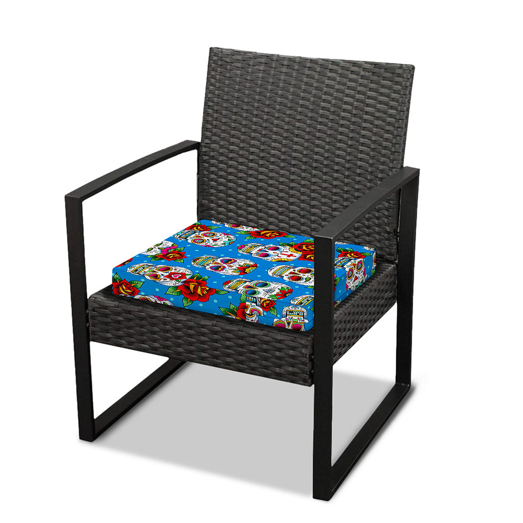 Rose Sugar Skull Pattern Print Outdoor Seat Cushion Cover
