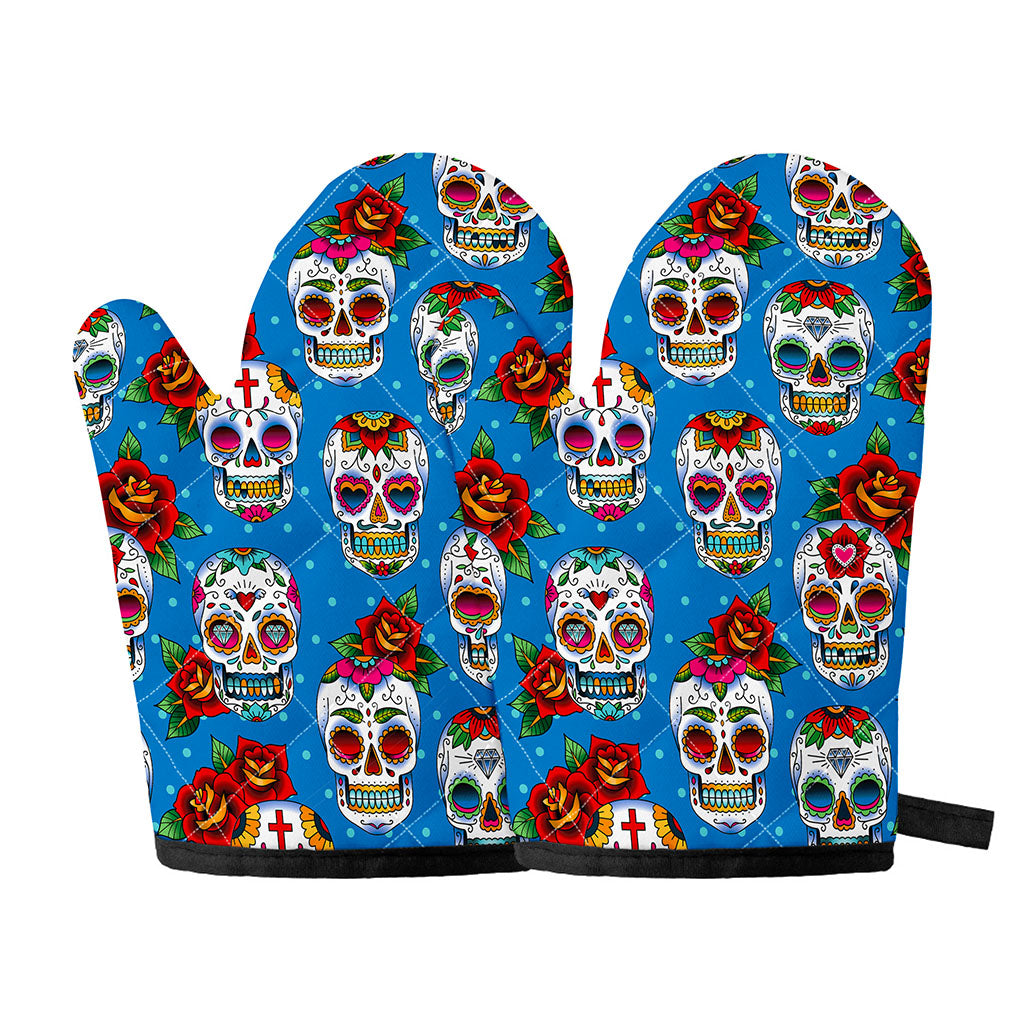 Rose Sugar Skull Pattern Print Oven Mitts