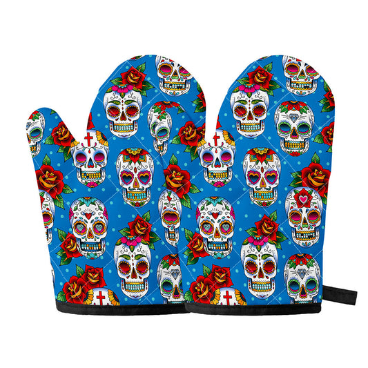 Rose Sugar Skull Pattern Print Oven Mitts