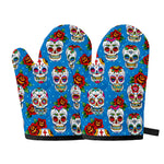 Rose Sugar Skull Pattern Print Oven Mitts