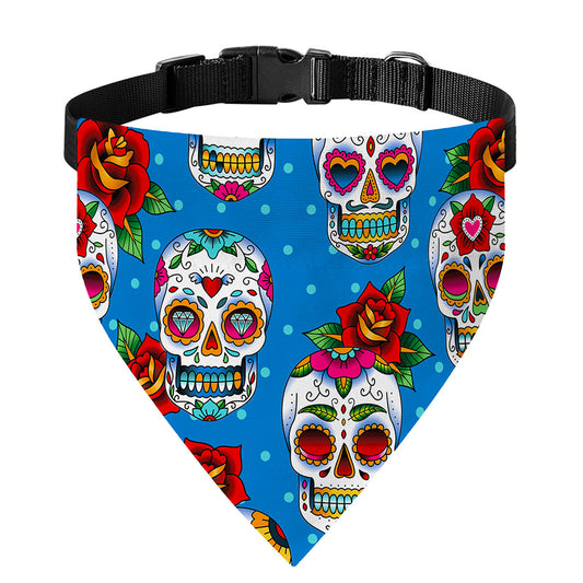 Rose Sugar Skull Pattern Print Over The Collar Dog Bandana