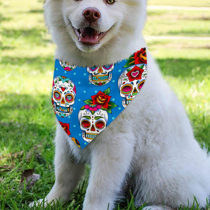 Rose Sugar Skull Pattern Print Over The Collar Dog Bandana