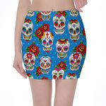 Rose Sugar Skull Pattern Print Pencil Mini Skirt