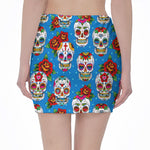 Rose Sugar Skull Pattern Print Pencil Mini Skirt