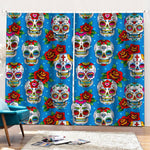 Rose Sugar Skull Pattern Print Pencil Pleat Curtains