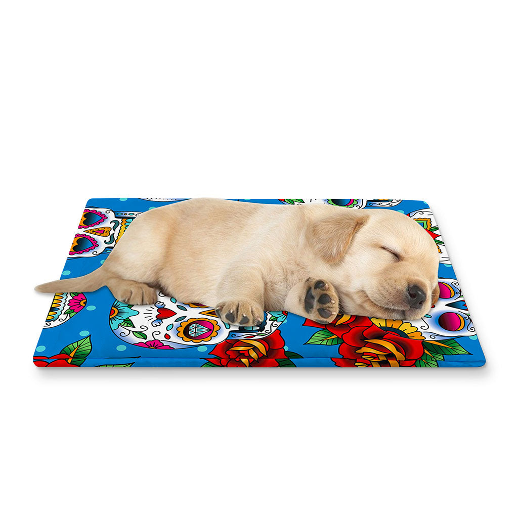 Rose Sugar Skull Pattern Print Pet Cooling Mat Cover