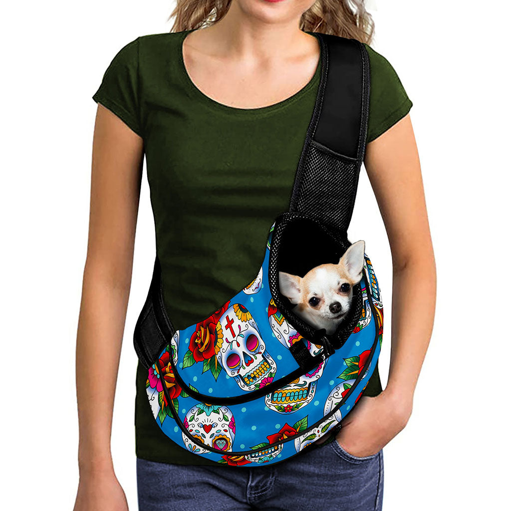 Rose Sugar Skull Pattern Print Pet Sling Carrier
