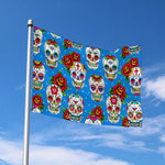 Rose Sugar Skull Pattern Print Polyester Flag