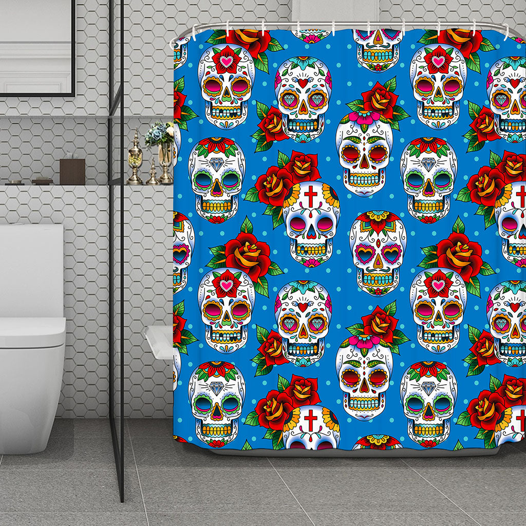 Rose Sugar Skull Pattern Print Polyester Shower Curtain