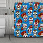 Rose Sugar Skull Pattern Print Polyester Shower Curtain