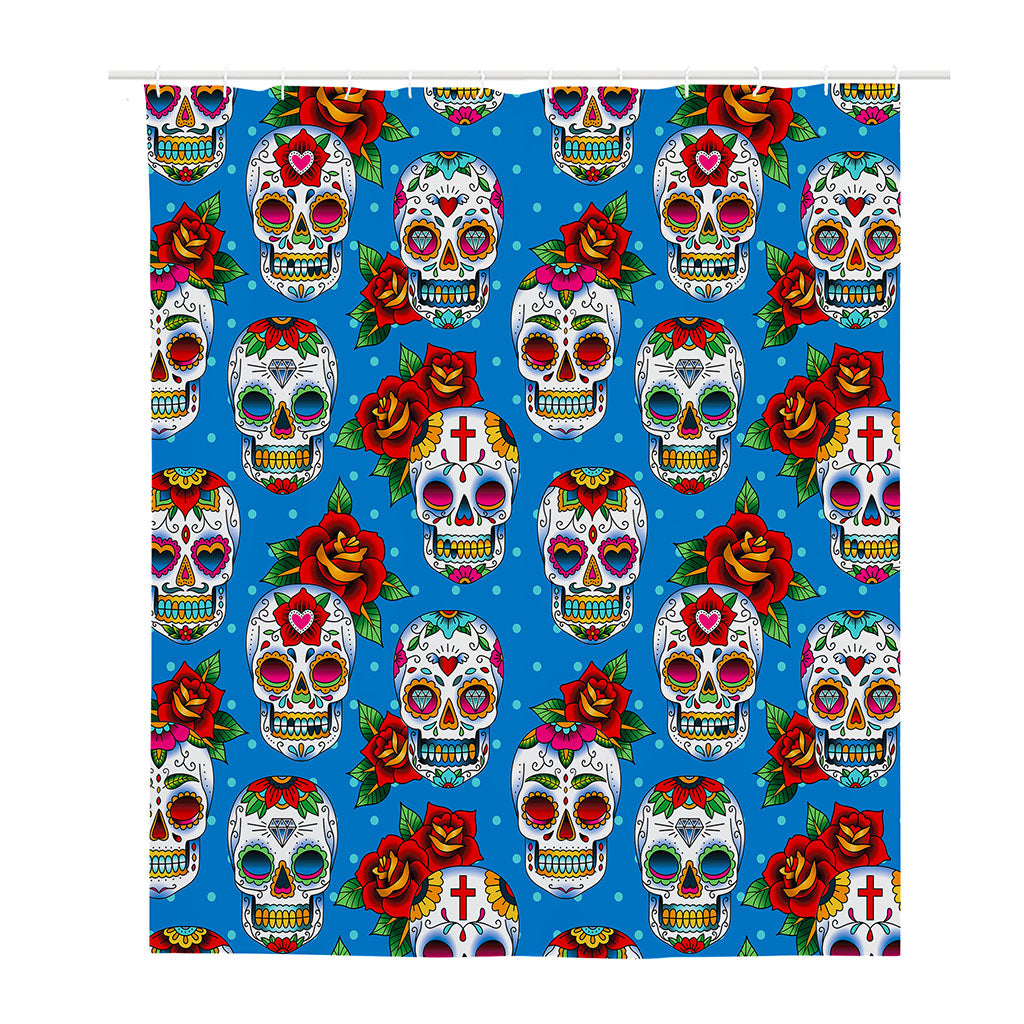 Rose Sugar Skull Pattern Print Polyester Shower Curtain
