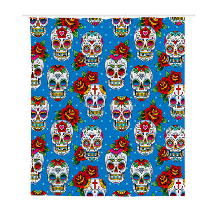 Rose Sugar Skull Pattern Print Polyester Shower Curtain