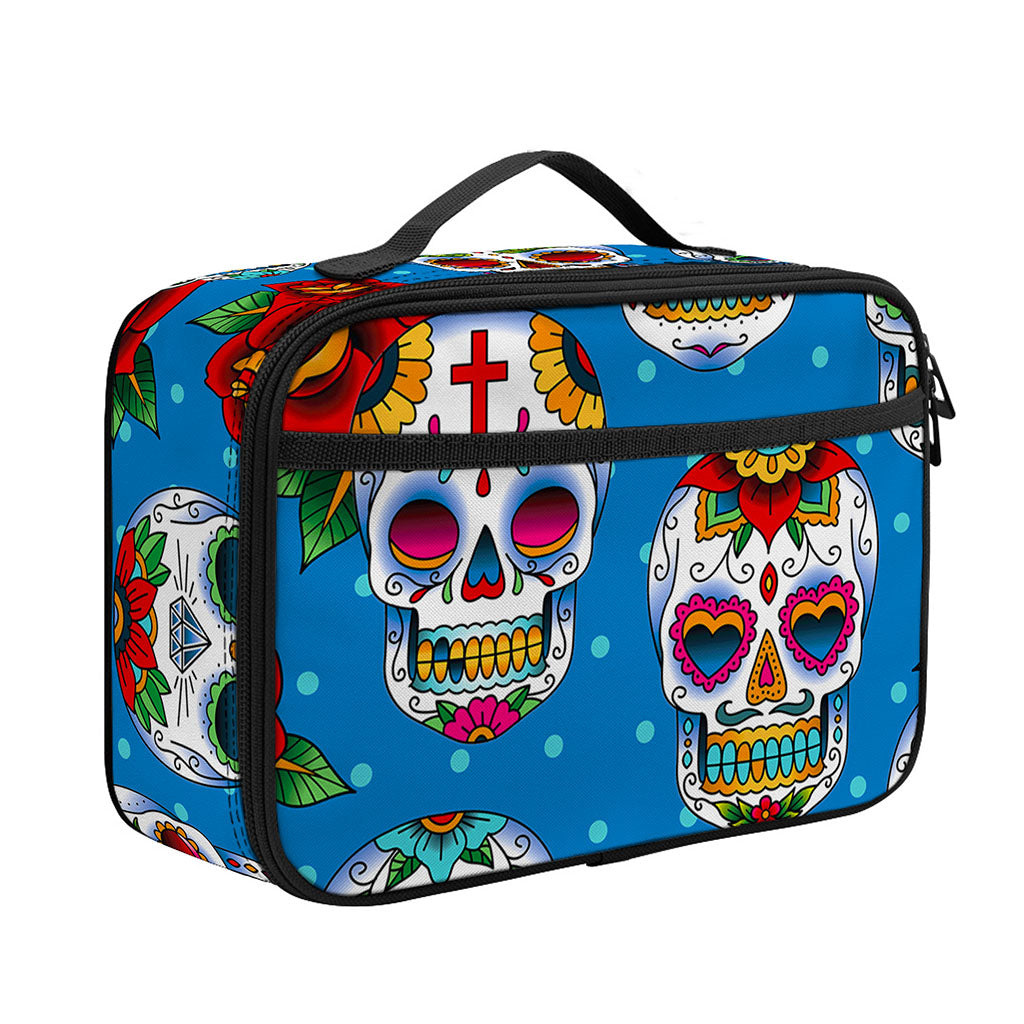 Rose Sugar Skull Pattern Print Portable Lunch Bag
