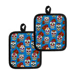 Rose Sugar Skull Pattern Print Pot Holders