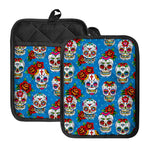 Rose Sugar Skull Pattern Print Pot Holders With Pocket