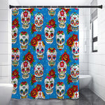 Rose Sugar Skull Pattern Print Premium Shower Curtain