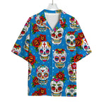 Rose Sugar Skull Pattern Print Rayon Hawaiian Shirt