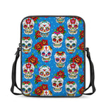 Rose Sugar Skull Pattern Print Rectangular Crossbody Bag