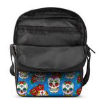 Rose Sugar Skull Pattern Print Rectangular Crossbody Bag