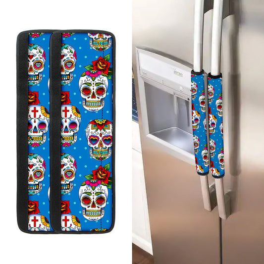 Rose Sugar Skull Pattern Print Refrigerator Handle Covers
