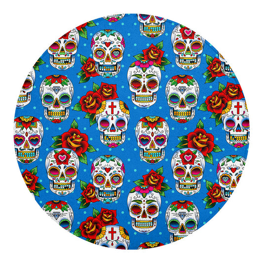 Rose Sugar Skull Pattern Print Round Blanket
