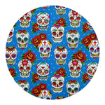 Rose Sugar Skull Pattern Print Round Blanket