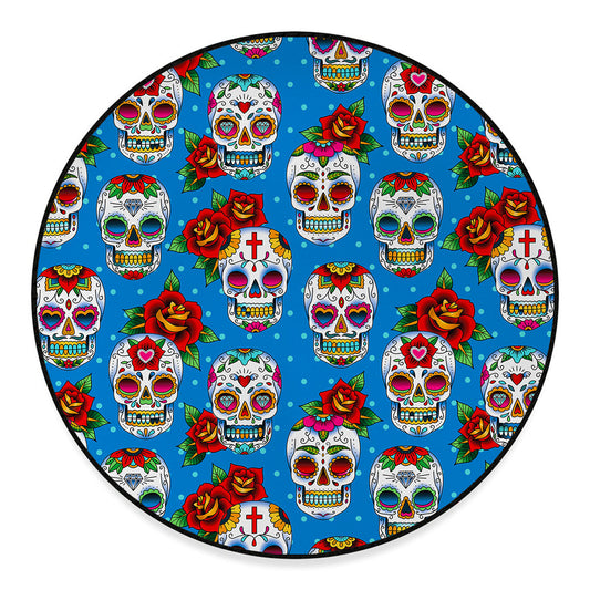 Rose Sugar Skull Pattern Print Round Floor Mat