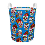 Rose Sugar Skull Pattern Print Round Laundry Basket