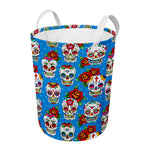 Rose Sugar Skull Pattern Print Round Laundry Basket