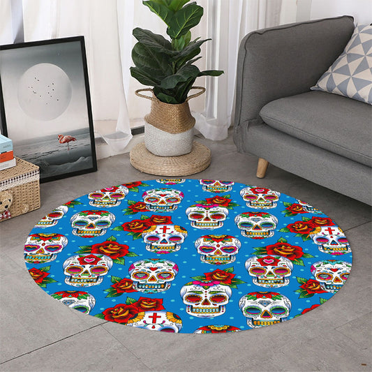 Rose Sugar Skull Pattern Print Round Rug
