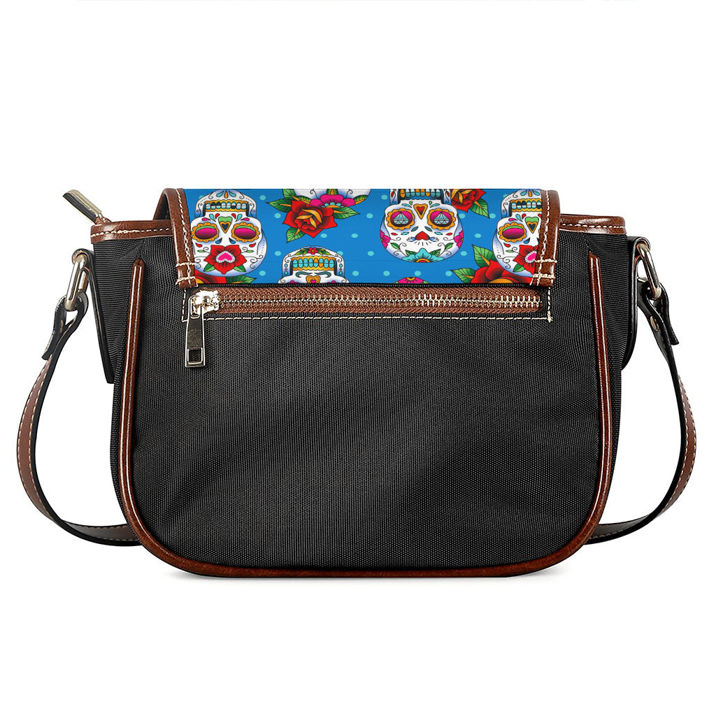 Rose Sugar Skull Pattern Print Saddle Bag