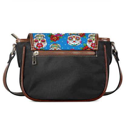 Rose Sugar Skull Pattern Print Saddle Bag