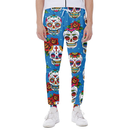 Rose Sugar Skull Pattern Print Scuba Joggers