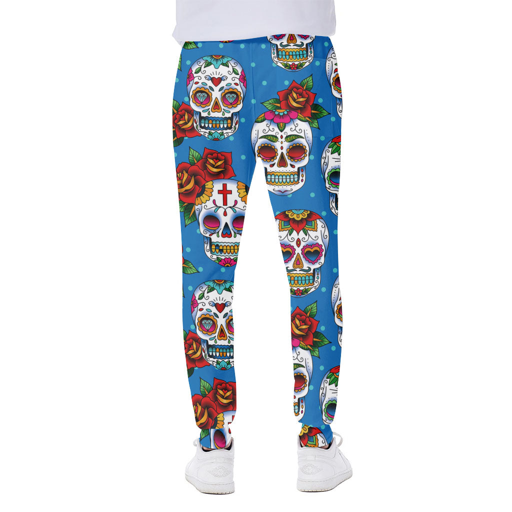 Rose Sugar Skull Pattern Print Scuba Joggers