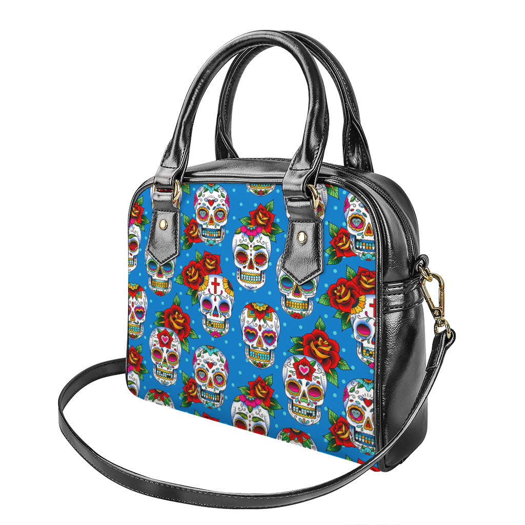 Rose Sugar Skull Pattern Print Shoulder Handbag