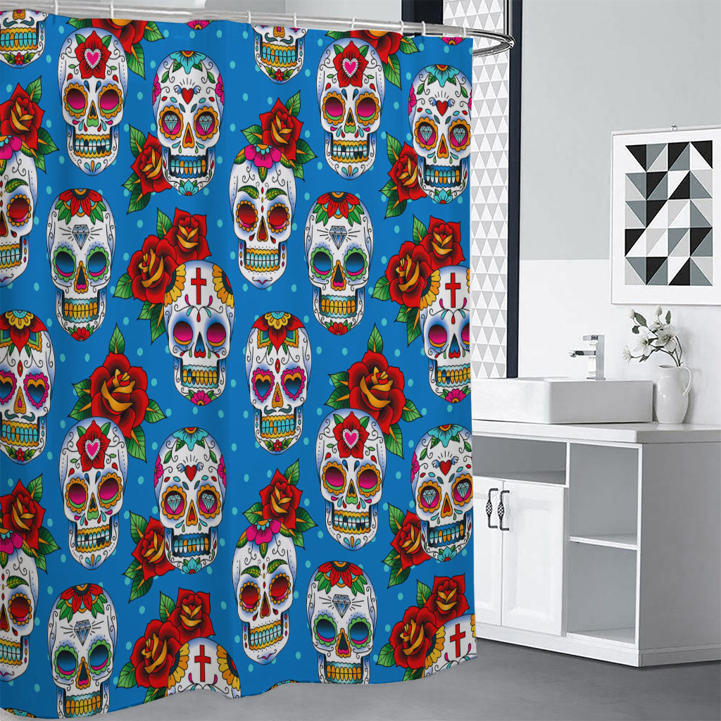 Rose Sugar Skull Pattern Print Shower Curtain