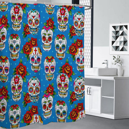 Rose Sugar Skull Pattern Print Shower Curtain