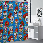 Rose Sugar Skull Pattern Print Shower Curtain