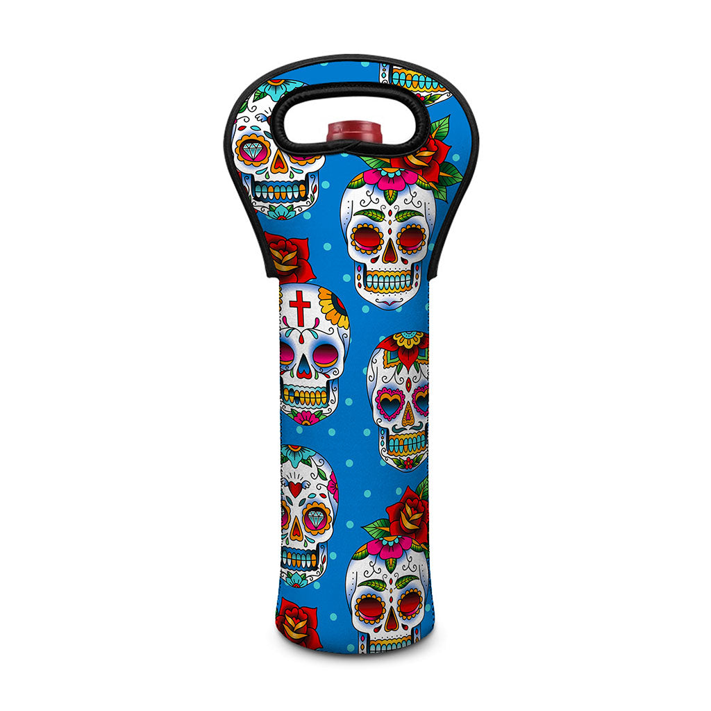 Rose Sugar Skull Pattern Print Single Neoprene Wine Tote