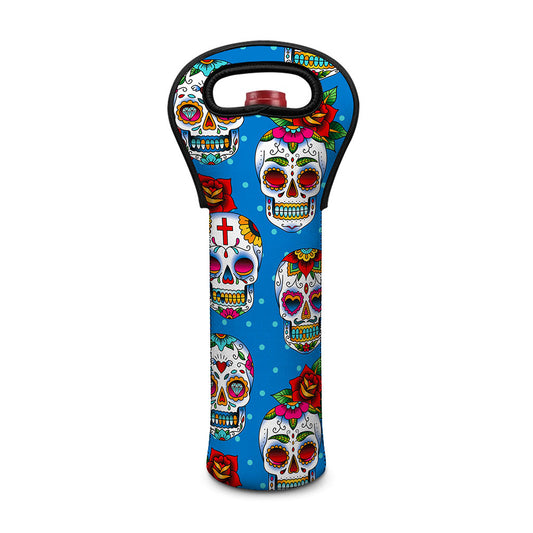 Rose Sugar Skull Pattern Print Single Neoprene Wine Tote