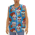 Rose Sugar Skull Pattern Print Sleeveless Baseball Jersey