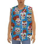 Rose Sugar Skull Pattern Print Sleeveless Baseball Jersey