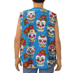 Rose Sugar Skull Pattern Print Sleeveless Baseball Jersey